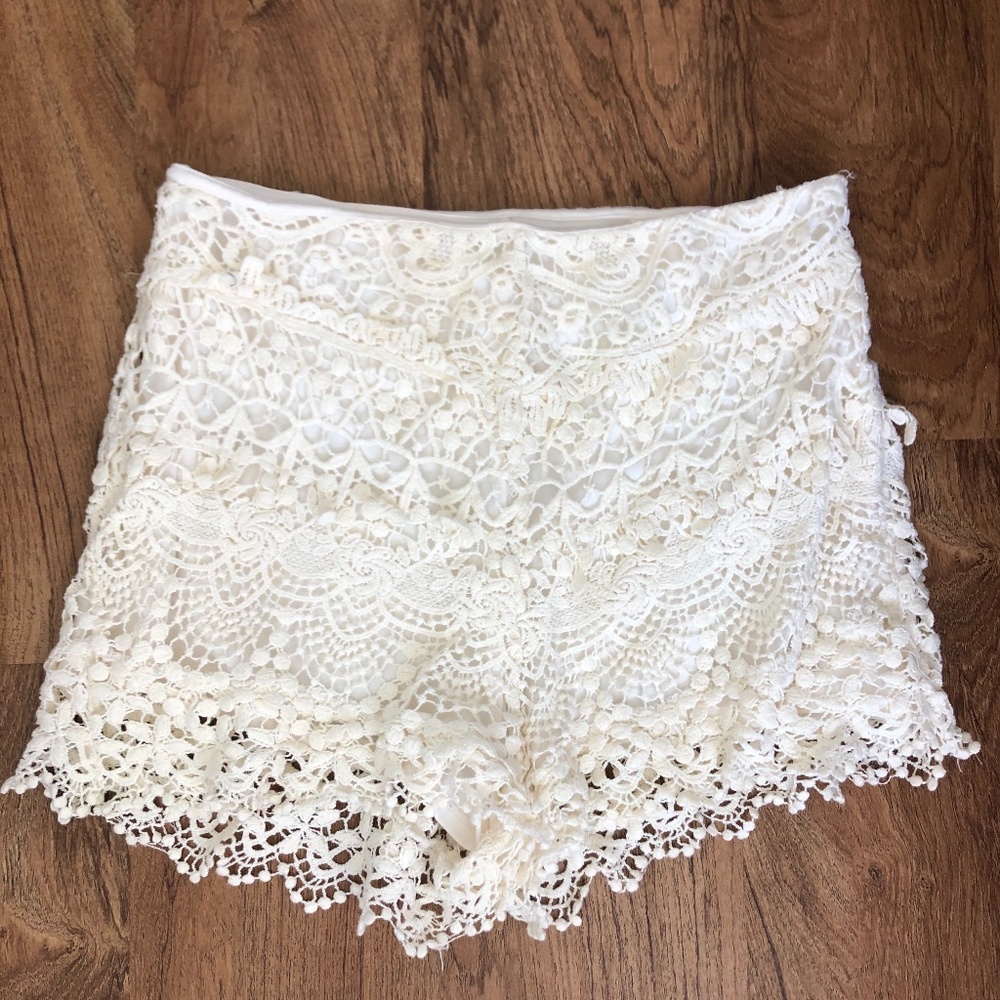 Urban Outfitters Ivory Lace High Waisted Shorts